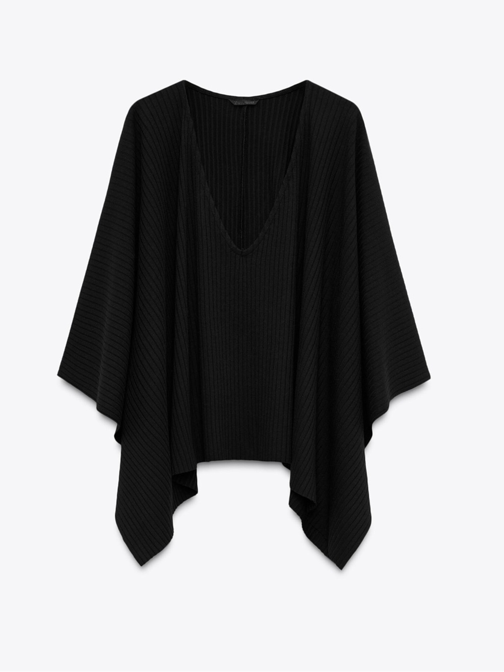 Zara Asymmetric Ribbed Knit Cape/Poncho Sweater in black